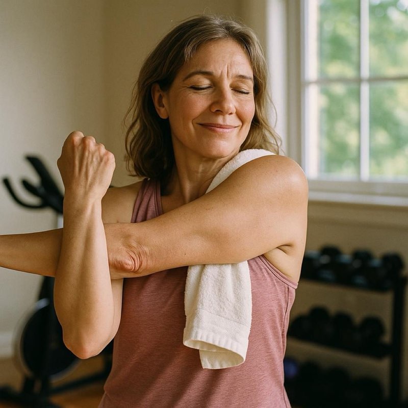 Woman stretching after a home workout